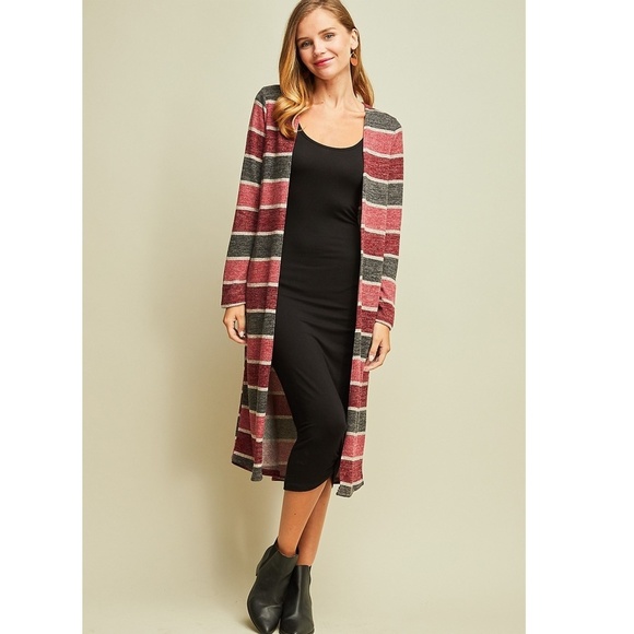 Sweaters - ✿❀ Pink Burgundy Striped Cardi ❀✿